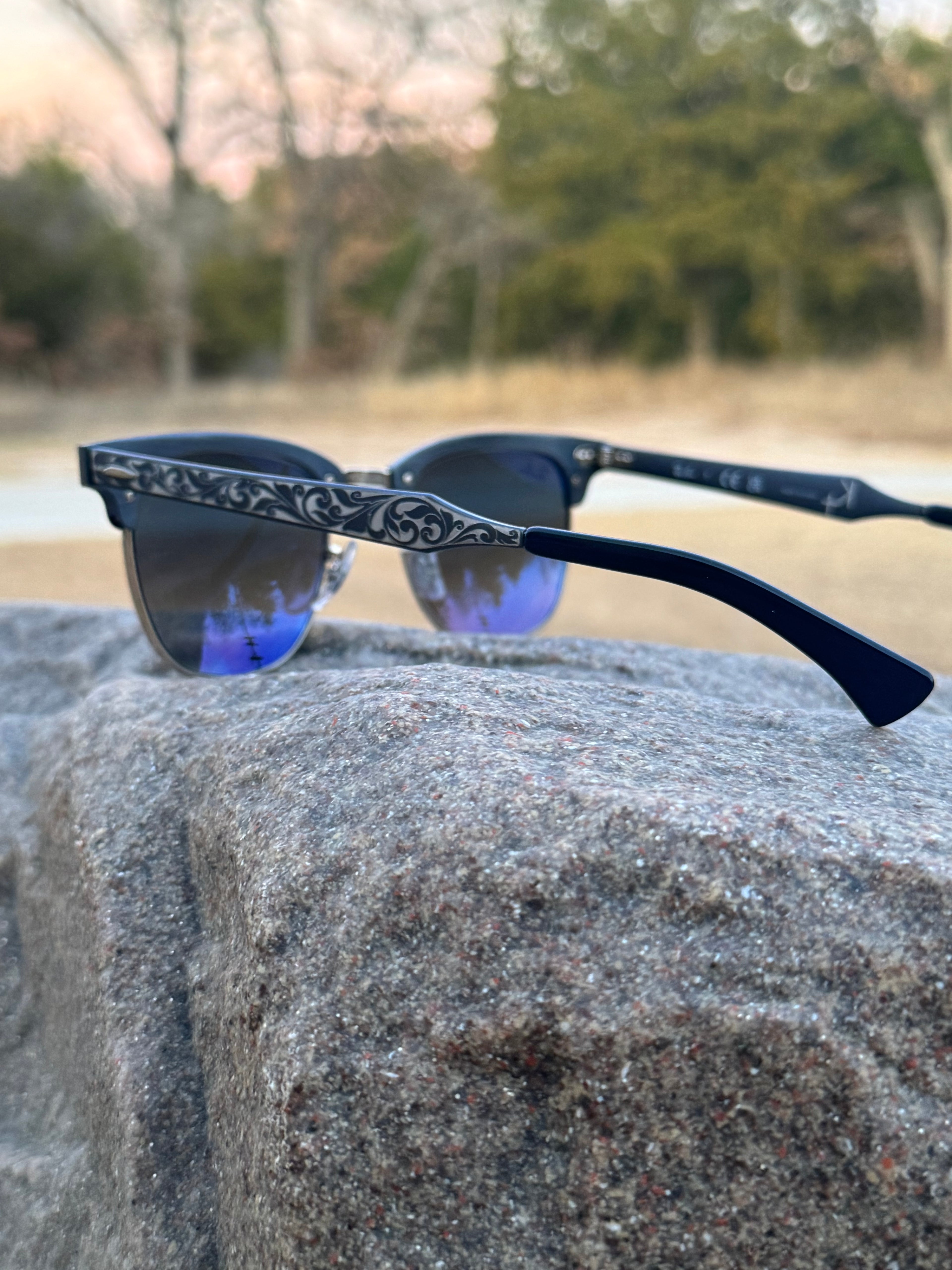 Silver Blues Engraved RayBan Sunglasses