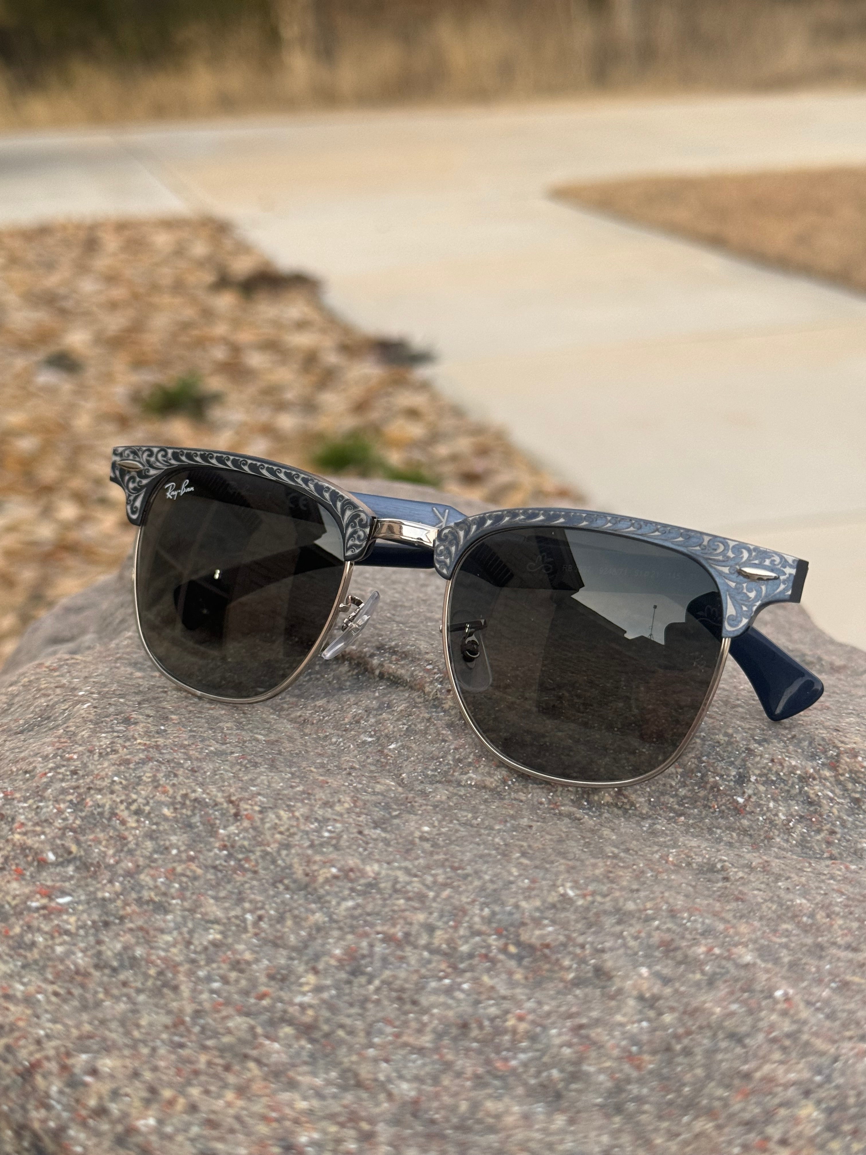 Silver Blues Engraved RayBan Sunglasses