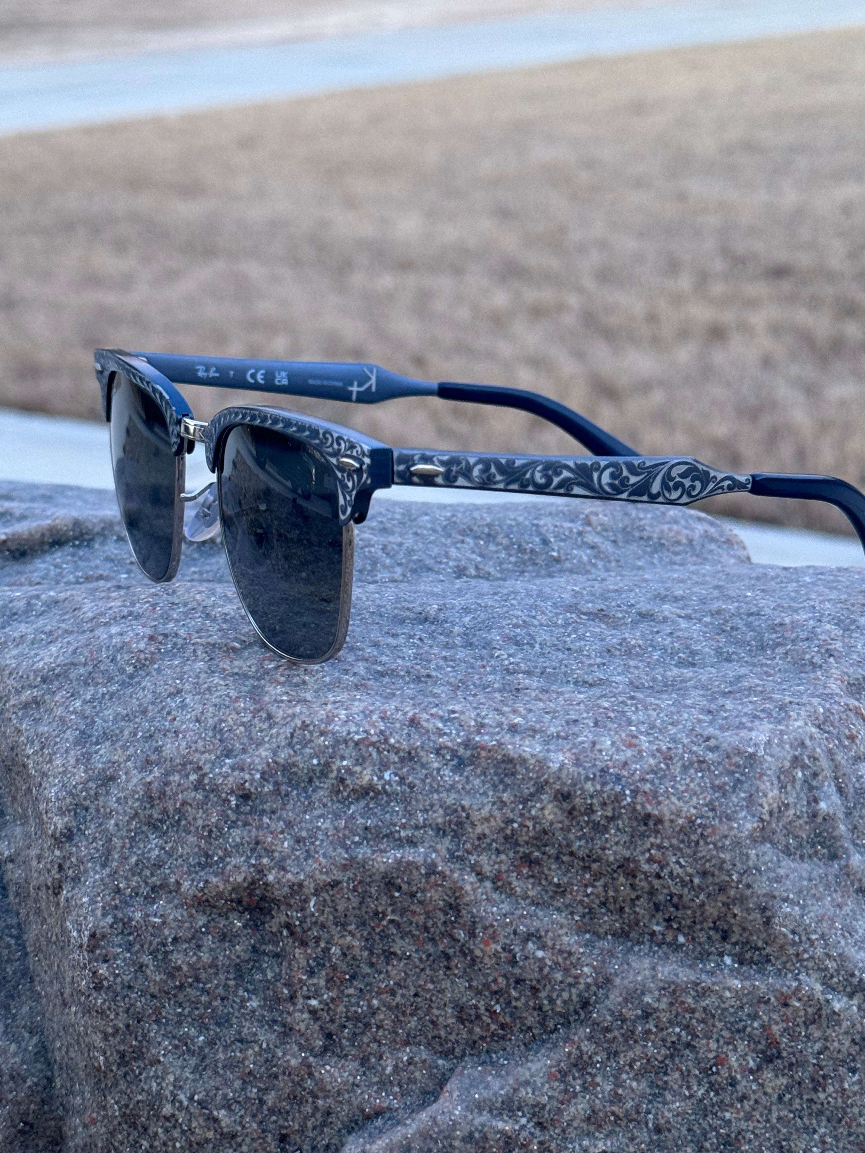 Silver Blues Engraved RayBan Sunglasses