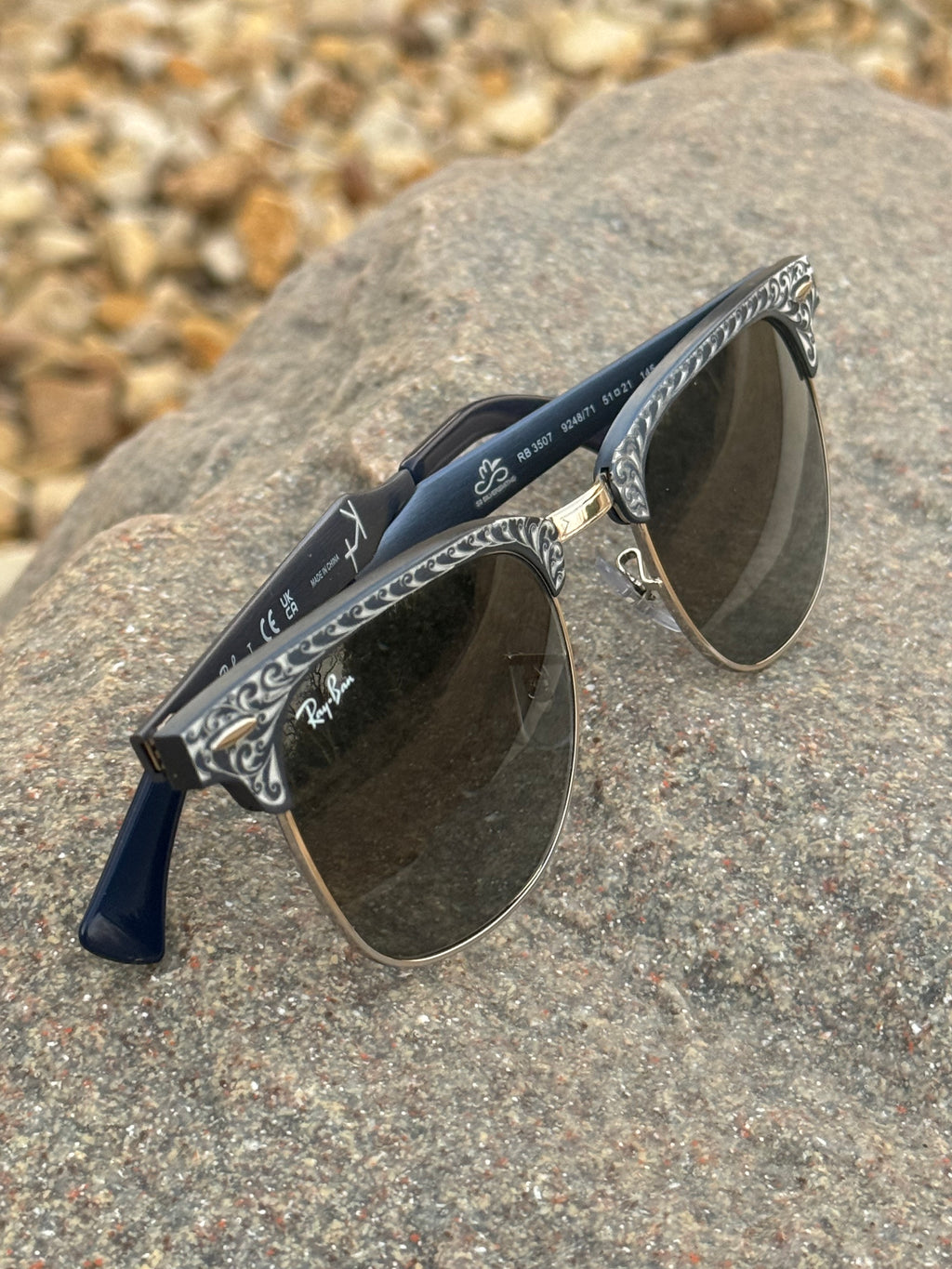 Silver Blues Engraved RayBan Sunglasses